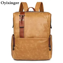 Genuine Leather Men Backpack Laptop Boys Cow Leather Backpacks Student Bag Rucksack For Macbook Mac Book Air 15 Notebook Dell