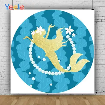 

Yeele Happy Birthday Baby Golden Mermaid Pearls Flowers Shells Background Photophone Photography for Decoration Customized Size