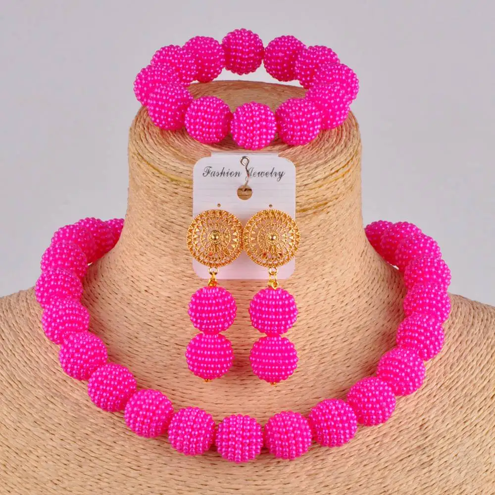 Tanio Piękny fuksja różowy kostium naszyjnik afrykański zestaw biżuterii kostium sklep
