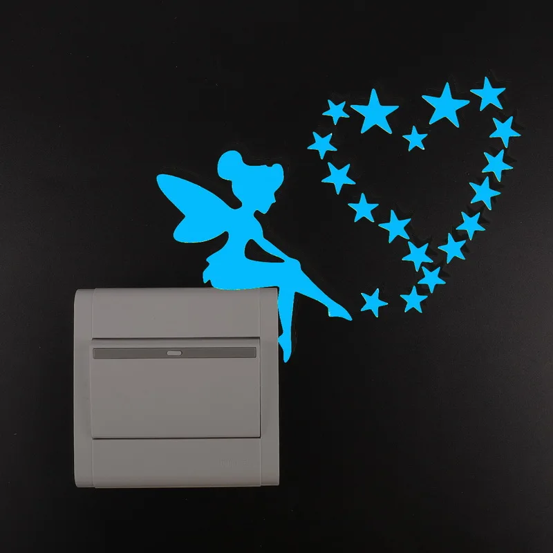 Маленький синий свет милые крылья ангелы настенные наклейки буквы настенные наклейки для девочек комнаты домашний туалет башню переключатель украшения DIY