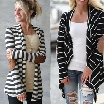 

Autumn Women Coat Long Sleeve Striped Casual Cardigans Outwear Jacket Blouse New