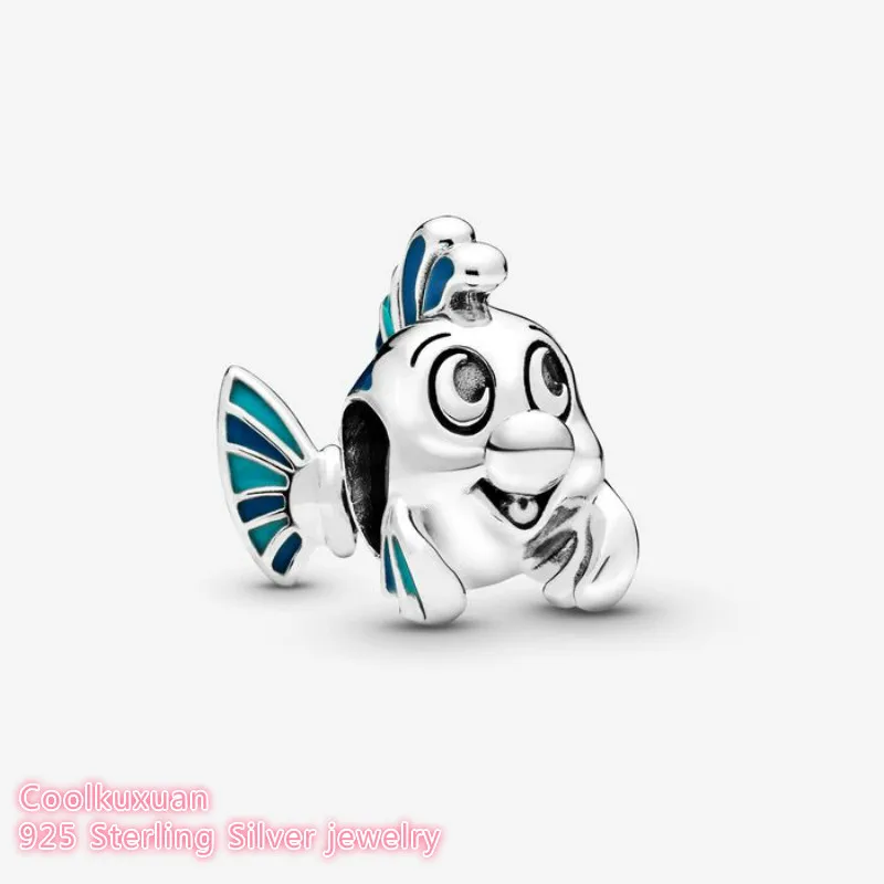 

2019 Autumn 100% 925 Sterling Silver Blue The Little Mermaid Flounder Charm beads Fits Original Pandora bracelets Jewelry Making