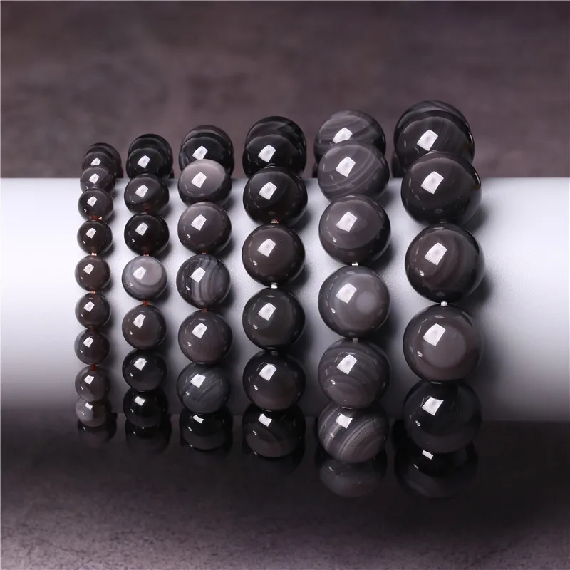 

Natural Ice Rainbow Eye Obsidian Single Circle Bracelet Simple Men and Women