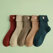 20 пар в наборе, новинка, хлопковые женские носки средней длины с вышивкой, японский мультяшный Кот, женские носки с вышивкой