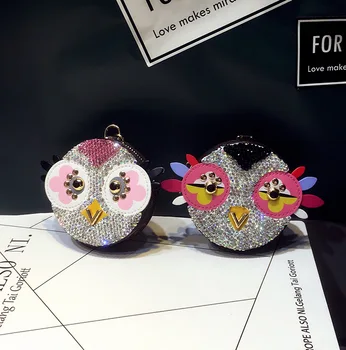

Cute Owl Chicken Crystal Cartoon Anime Coin Purse Keychain Pendant PU Leather Wallet Key Chain For Women Bag Charm