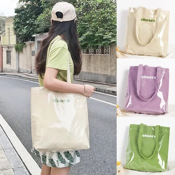 

Waterproof Shopping Bag Print Letter Canvas Reusable Bag Portable Tote Bag Large Capacity ECO School Handbag Women Shopper Bag