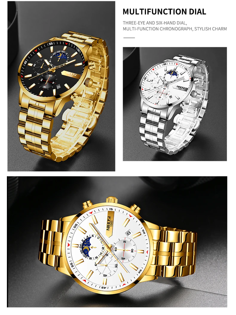 2021 New NIBOSI Brand Fashion Watch For Men Quartz Sports Stainless Steel Waterproof Chronograph Mens Watches Relogio Masculino