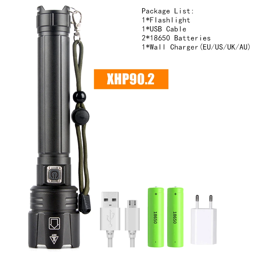 Package F XHP90.2 XHP70.2 светодиодный вспышка светильник фонарь самый мощный зум, светодиодная вспышка светильник 26650 USB фонарь Фонари 18650 охотничья лампа ручной светильник - Испускаемый цвет: Package F