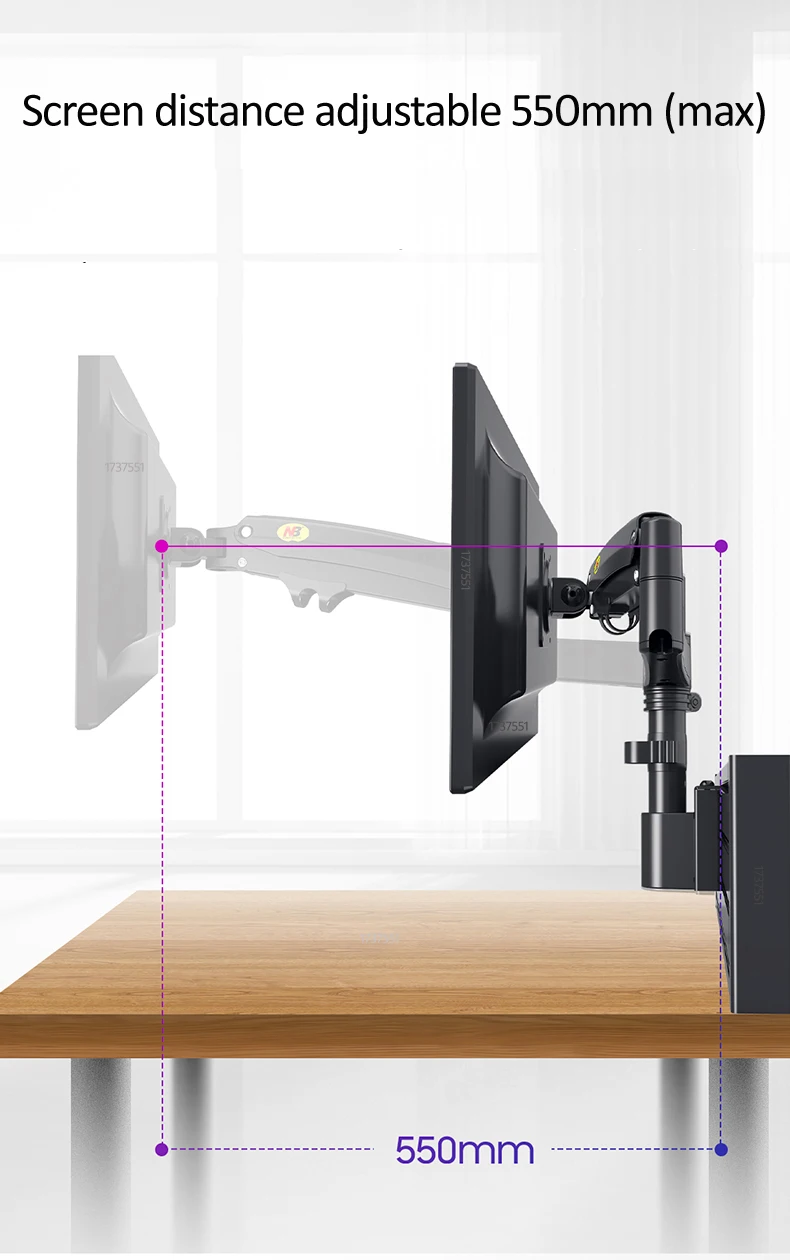 Braço do Suporte do Monitor na Mola de Gás da Separação Montagem da Tevê do Lcd do Movimento Duplo da Braçadeira do Braço da Ergonomia Completo 2-12kg Suporte nb M60 22 -35 - Image 4