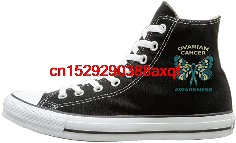 

Unisex Fashion High Top Lace Up Canvas Shoe,Ovarian Cancer Awareness Canvas Sneaker For Boys Girls