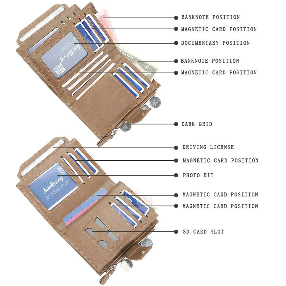 Мужской кошелек из искусственной кожи, кошелек на молнии и застежке, дизайнерский маленький мужской кошелек, высокое качество, Короткий держатель для карт, кошелек, клатч, двойной кошелек