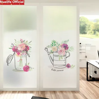 

Hand-painted floral pattern electrostatic frosted glass film window door bathroom bathroom sunscreen waterproof pvc window film