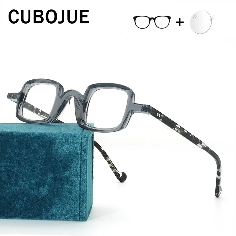 

Cubojue Acetate Eye Glasses Frame Men Small Square Eyeglasses Man's Optic Prescription Spectacles Nerd Tortoise Eyeglass Quality