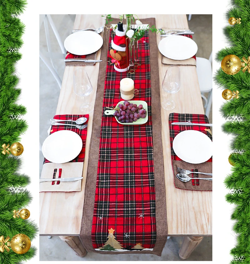 Creative New Christmas Table Runner Placemats Cotton polyester Scottish Plaid Table Mat Restaurant Table Cover Party Home Decor