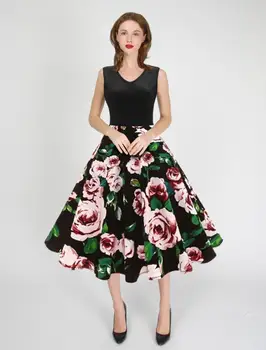 

Fashion Floral Print Women Summer Dress Hepburn 50s Retro Swing Vintage Dress A-Line Party Dresses With Belt Plus Size Petticoat