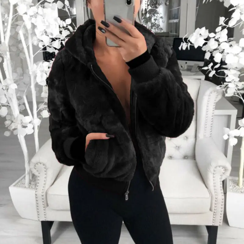 Most effective Women Ladies Long Sleeve Slim Pocket Zipper Short Clothing Fluffy Cropped Coat Jackets Faux Fur Win