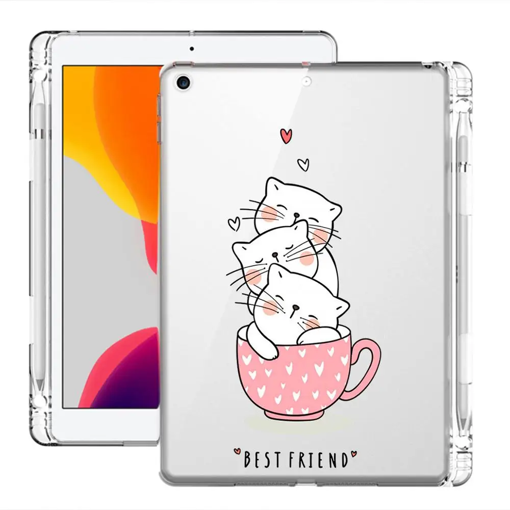 Чехол для ipad Pro 11 2020 Mini 1 2 3 4 5 с милым котом и держателем карандашей прозрачный