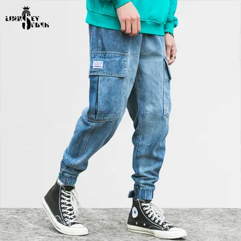 

Lindsey Seader Hiphop Denim Cargo Blue Pants Jeans Pockets Men Harajuku Streetwear Jogger Pencil Pant Jeans Trousers Men Fashion