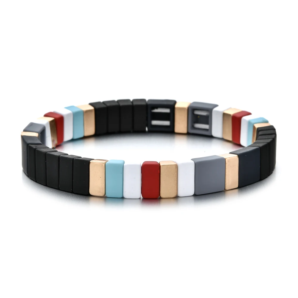 Bracelet Jewelry Tile Bracelets Dainty Stacked Bracelets Rainbow Elastic Women