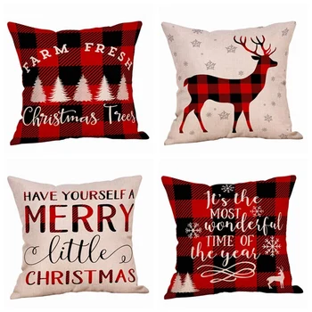 

4 Pack Christmas Pillow Case Christmas Decorative Cushion Cover Cotton Linen 18X18 Inch