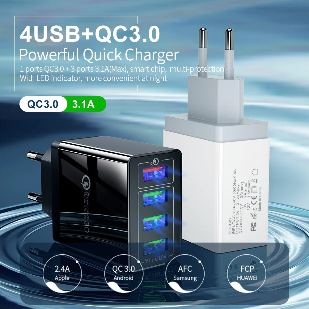 OLAF 4 порта QC 3 0 USB зарядное устройство для iPhone Plus X XR XS Max Быстрая зарядка Xiaomi Huawei