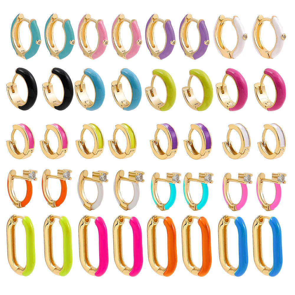 Minimalist Small Colorful Enamel Round Hoop Earrings for Women CZ Zircon Piercing Cartilage Huggie Fashion Jewelry | Украшения и