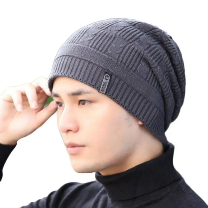 Толстые вязаные зимние шапочки Skullies Beanies двухслойные мужские теплые вязаные шапки для мужчин с добавлением вельветовые кепки для мальчиков Touca