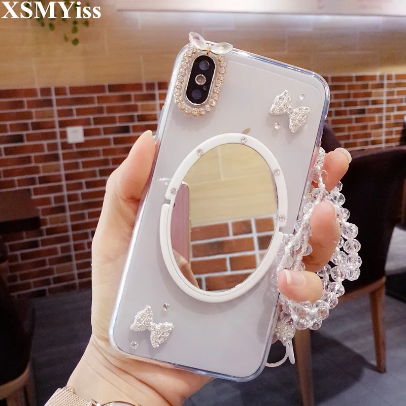 Fashion Rhinestone Diamond Mirror Stand Holder Case For HuaweiP8 P9 P10 P20 P30 pro LiTE Mate10 20 30 Pro Lite Transparent Cover |