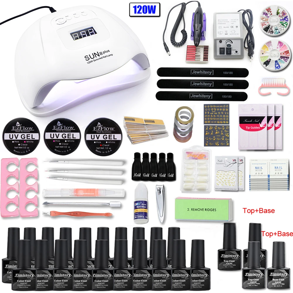 Набор для маникюра, 35000 об/мин, дрель для ногтей, 120 Вт, УФ светодиодный светильник, набор для маникюра, 20 гелей, лак для ногтей, 2 топа и 2 основы, набор инструментов для ногтей - Цвет: 120W lamp set 2