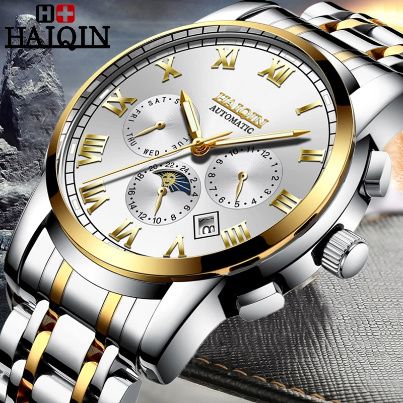 HAIQIN 2019 Роскошные деловые мужские механические часы спортивные
