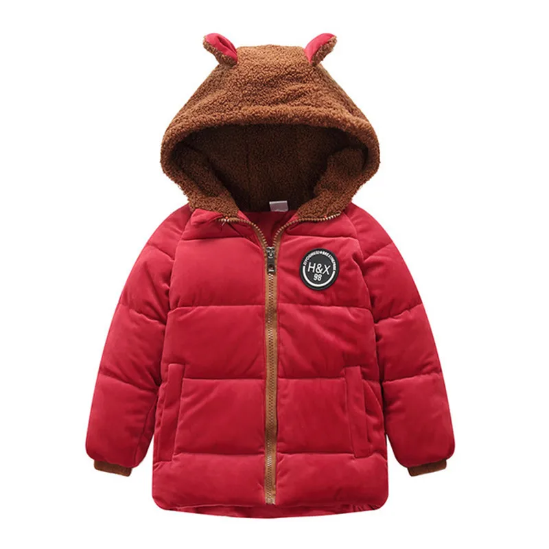 Red New winter children down& parkas 2-8Y boys girls warm outerwear windproof hooded coats Child thick jacket for kids winter TOPS - Color: Red