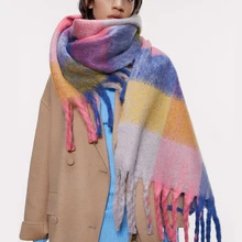 Высокое качество, кашемировые женские шарфы, клетчатые, толстые, теплые, мягкие, зимние, пашмины, шали, женские, Za, брендовые, цветные, для девушек, снуд