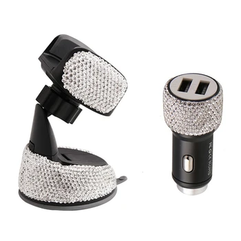 

3 Pack Bling Rhinestones Cell Phone Set (Car Phone Mount Holder Car Charger Charging Cable) for Women Girls Ladies