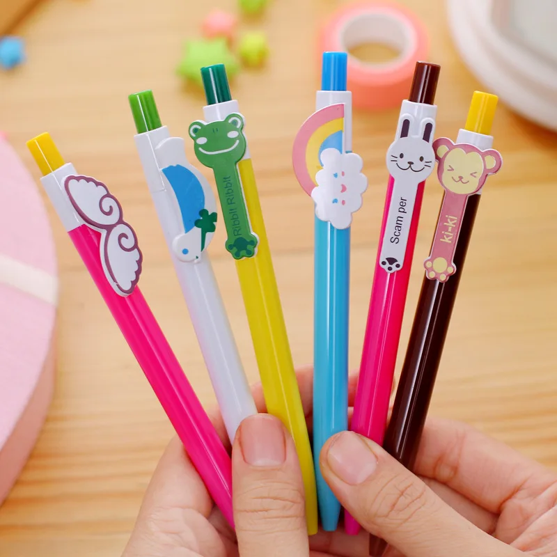 

6PCS/LOT Office Pen Commercial Ballpoint Pen plastic Cute Pen Press Ball Pen Writing Pen School Stationery Kids Birthday Gift