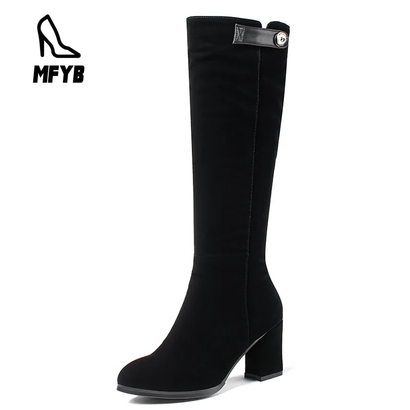 

MFYB Women's boots 2019 winter new fashion high heel women's shoes retro round head suede high boots women's boots