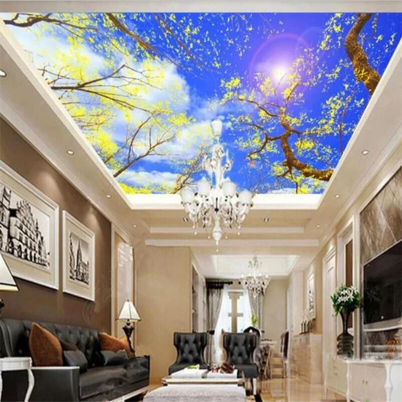 

beibehang Custom wallpaper 3d fantasy beautiful blue sky and white clouds under the tree zenith mural living room mall фотообои