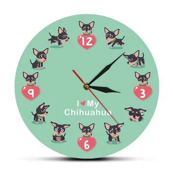 

Cartoon Chi-chi Chihuahueno Printed Mute Clock Modern Design I Love My Chihuahua Acrylic Watch Animal Dog Home Decorative
