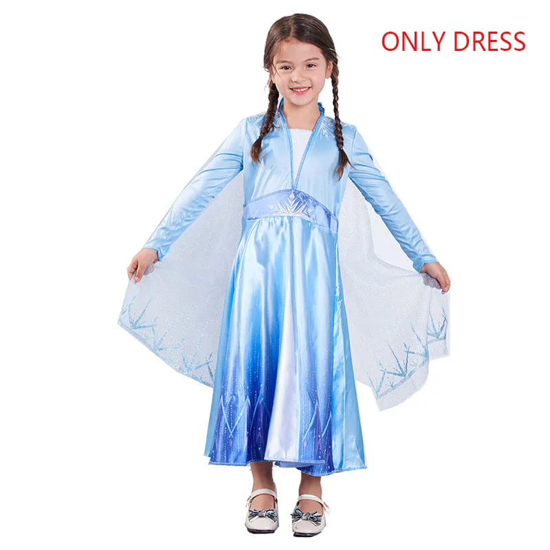 only dress Новое платье Эльзы для девочек, костюм принцессы, детская Рождественская одежда, платье Снежной Королевы Эльзы для костюмированной вечеринки, платье на день рождения, Vestidos - Цвет: only dress