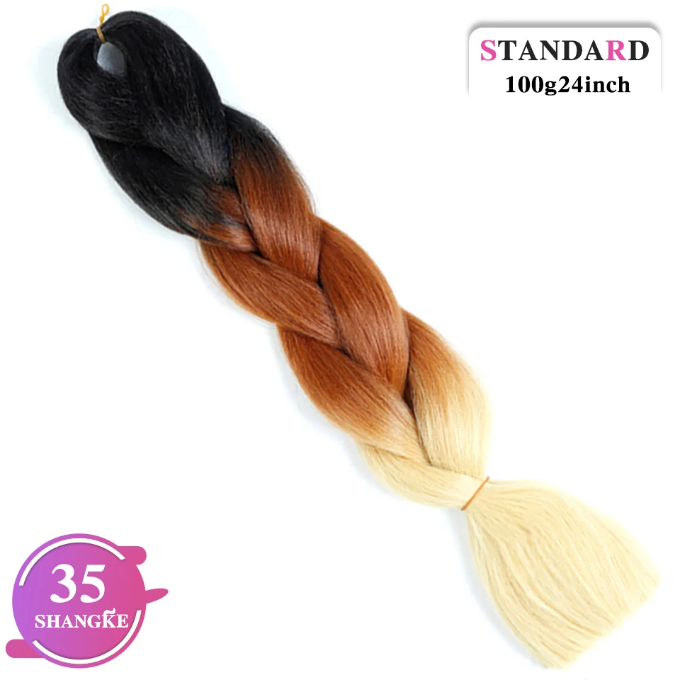 Модные женские 24 дюйма крючком косички 100 г/шт. Ombre Jumbo косички синтетические плетеные волосы BUQI - Цвет: P18/613