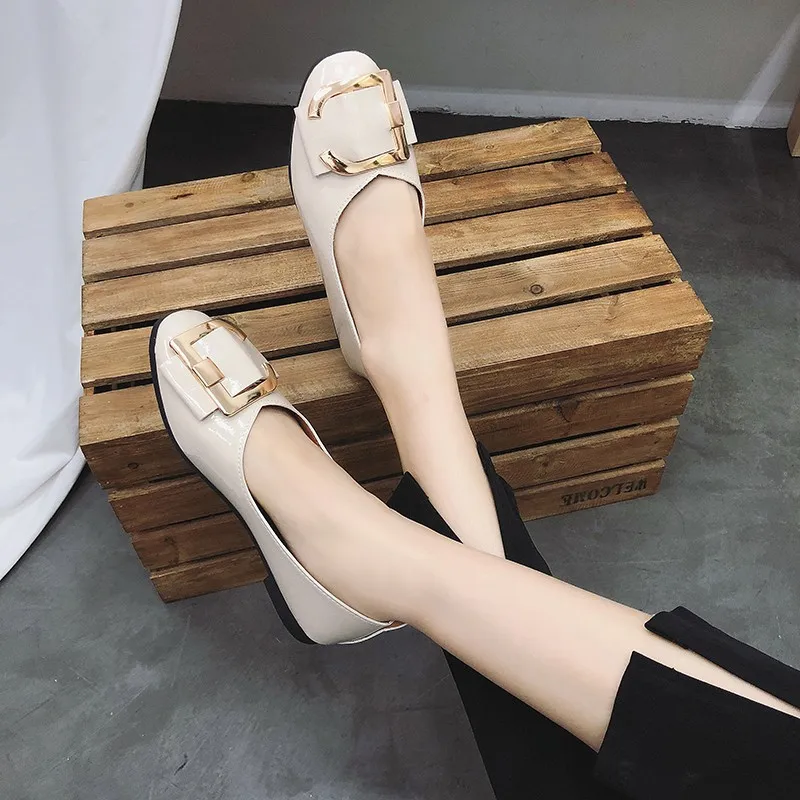 

New Style Korean-style round Flat Moccosins Low-Cut WOMEN'S Shoes Students Harajuku-Style Metal Square Buckle WOMEN'S Shoes