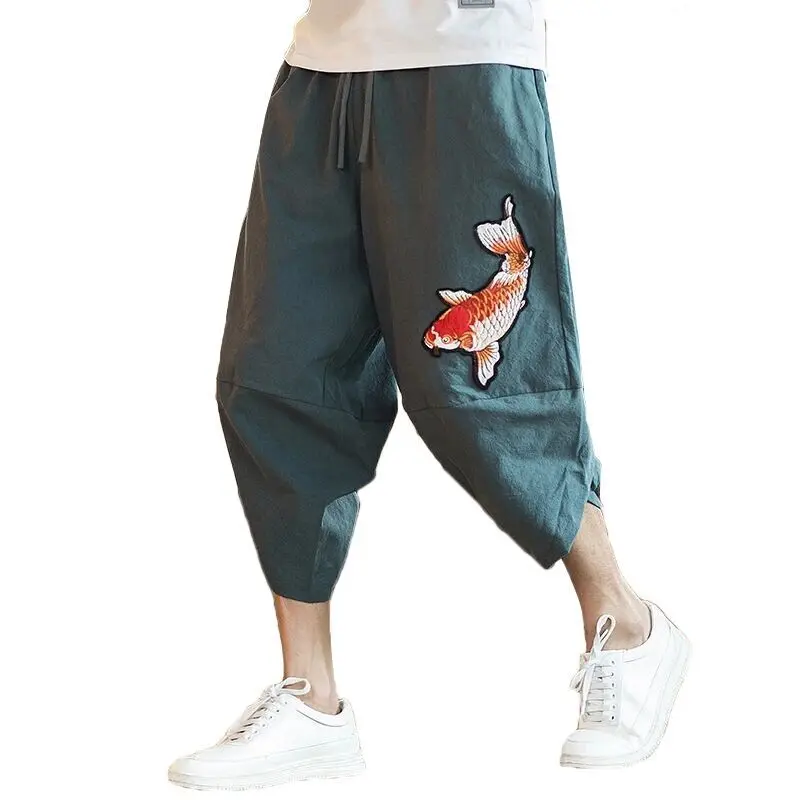 Loose-Cropped-Pants Japanese Korean-Style Summer New-Fashion Mens Brand Embroidery Squid