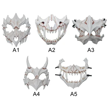 

Halloween Japanese Gods Style Half Face Covered Cosplay Resin Bone Mask For Anime Exhibition Festival Party Cosplay Props
