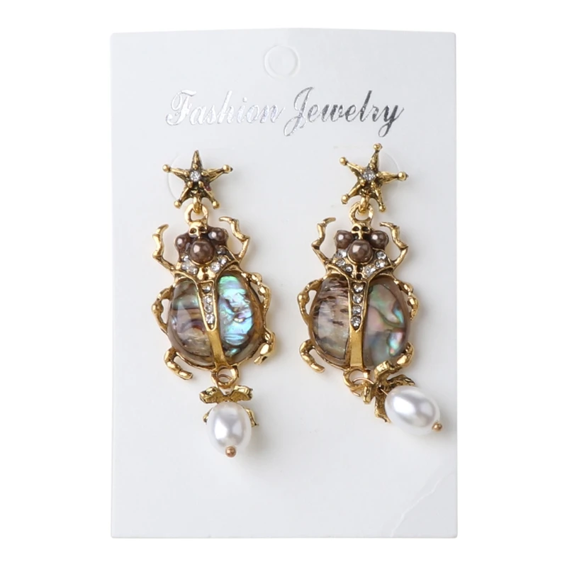 Natural Abalone Shell Earrings Freshwater Pearl Beetle Drop Earrings For Women