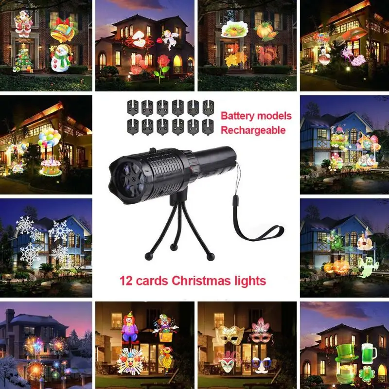 Flashlight LED Projector Lamp Rechargeable Christmas Birthday Party Decor Lights 