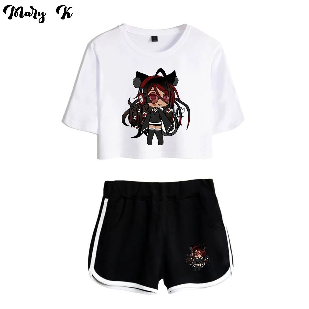 Gacha Life-Conjunto de dos piezas para mujeres, pantalones cortos + bonita camiseta Harajuku, ropa de calle, conjuntos para chicas