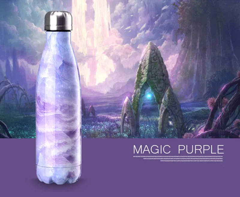No logo-Magic Purple Термос-бутылка из нержавеющей стали, термосы, Термокружка для воды, термопара, Термокружка, кофе - Цвет: No logo-Magic Purple