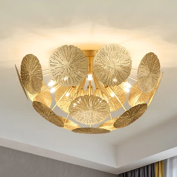 

YOOGEE Modern Gold Ceiling Lamp for Bedroom Polished Lotus Leaf Indoor Lighting Corridor Spuntik LED Ceiling Lustres