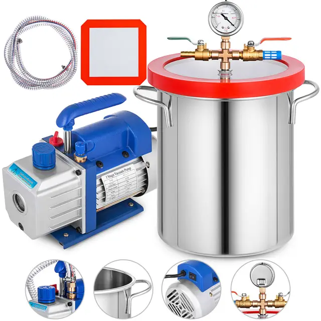 $108.29 4 CFM Vacuum Pump 2 Gallon Vacuum Chamber Degassing Kit 1/3HP Single Stage