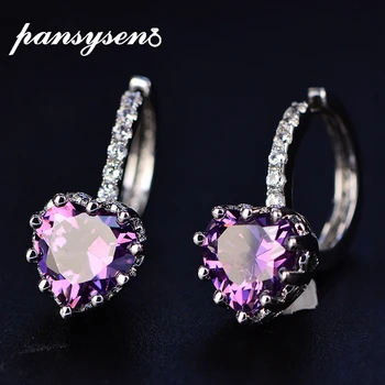 

PANSYSEN Romantic Heart Shape Topaz Amethyst Sapphire Gemstone Clip Earrings for Women 925 Sterling Silver Valentine's Day Gift