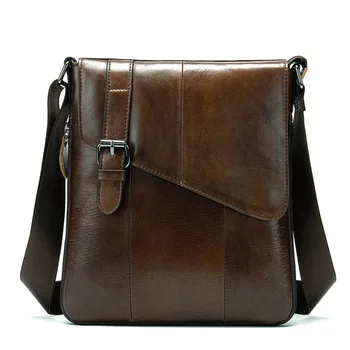 

New Men Genuine Leather Messenger Bag Men Bag Wax Leather Crossbody Shoulder Bag Cowhide Men Business Bags Briefcase